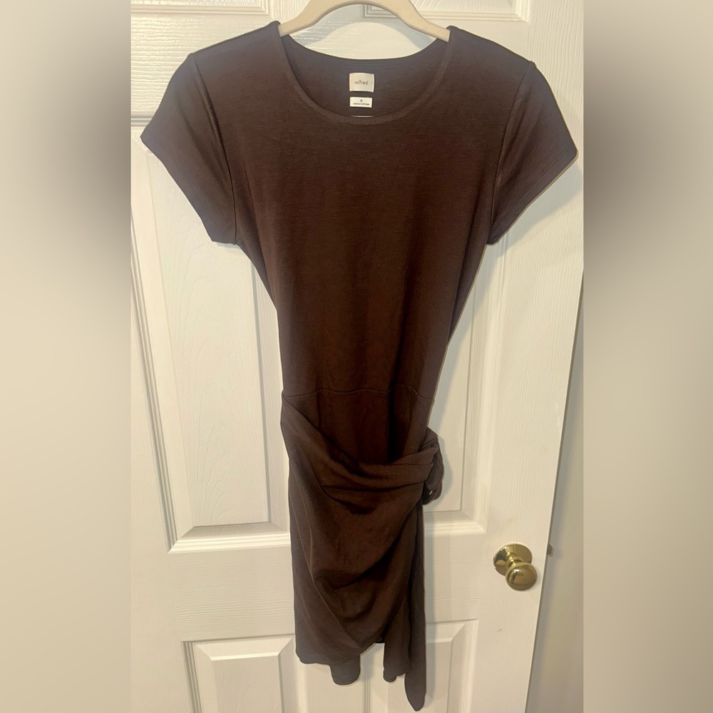 Wilfred by Aritzia Brown T-Shirt Twist Front Mini Dress